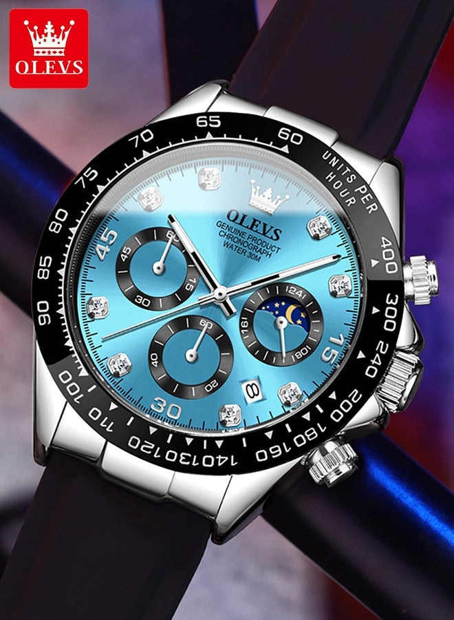 أوليفز ساعات رجالية فاخرة كوارتز مقاومة للماء ومضيئة من أفضل الماركات، ساعات رجالية مرصعة بالألماس مع مؤشر مراحل القمر، ساعات يد رجالية كوارتز تناظرية مقاومة للماء ومضيئة - Image 5